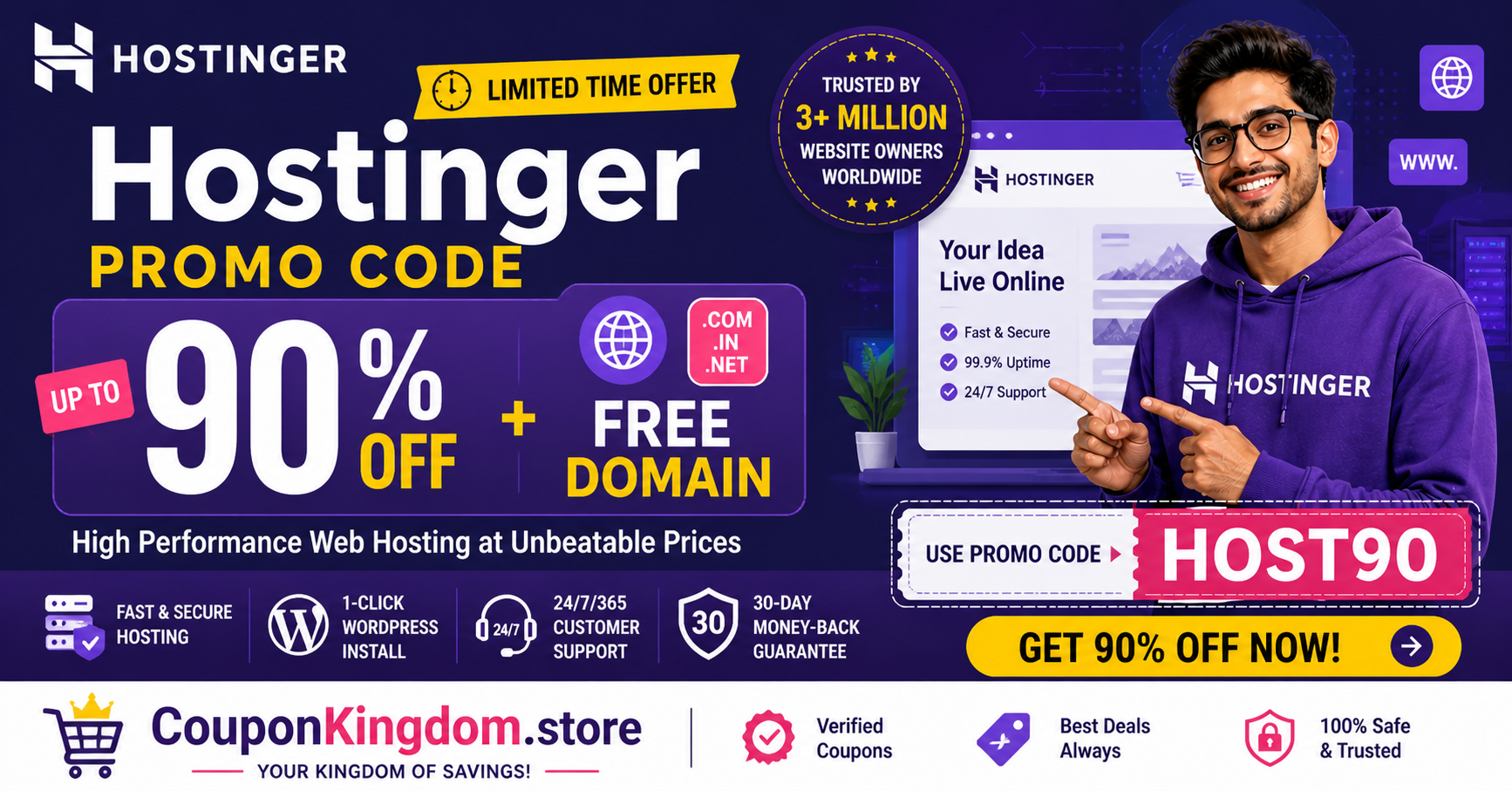 Hostinger Promo Code 90% OFF + Free Domain (Latest 2026 Deals)
